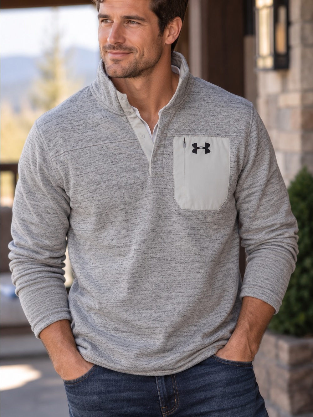Under Armour Men’s Gray Heather Quarter-Zip Pullover with Contrast Pocket